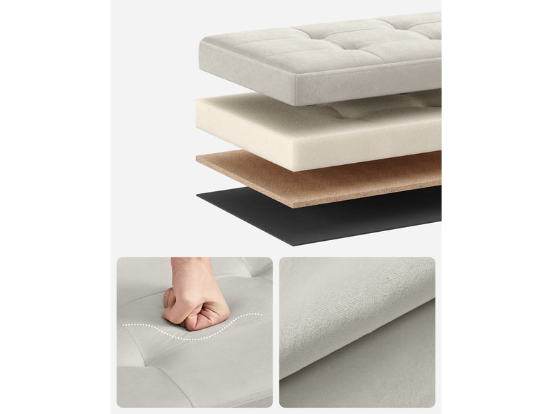 Banc de rangement, boîte pliable en velours, repose-pieds avec couvercle, 38 x 38 x 38 cm, capacité de charge 300 kg, pour couloir, salon, chambre, blanc crème - Conforama C