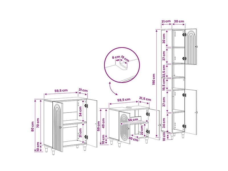  Ensemble de meuble de salle de bain 3 pièces alkmaar cf63274  - Conforama E
