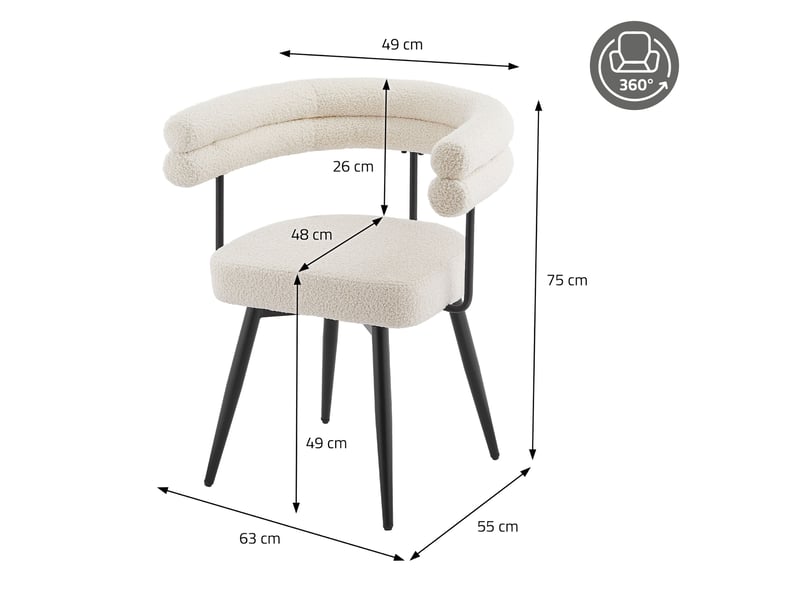 Ml-design lot de 6 chaises pivotantes beige en tissu teddy pieds en métal avec accoudoirs et dossier rotation 360° assise rembourrée ergonomique mobilier moderne pour salle à manger ou salon confort ECD Germany GmbH - Conforama E