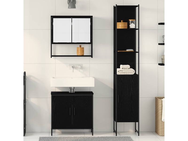  Ensemble de mobilier de salle de bain 3 pièces noir cf64489  - Conforama D
