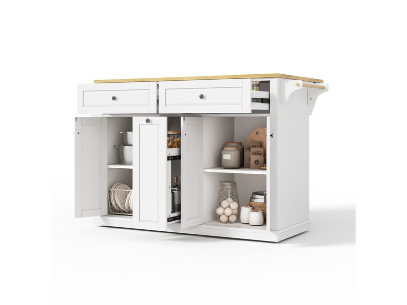 Desserte de cuisine avec plateau rabattable, 3 tiroirs, rangements et roulettes verrouillables 121 × 69 × 89 cm - Conforama A