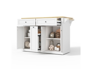Desserte de cuisine avec plateau rabattable, 3 tiroirs, rangements et roulettes verrouillables 121 × 69 × 89 cm