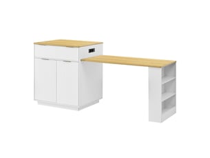 Desserte de cuisine extensible avec 4 tiroirs, led et roulettes en mdf 127,5 à 205×67×92 cm blanc