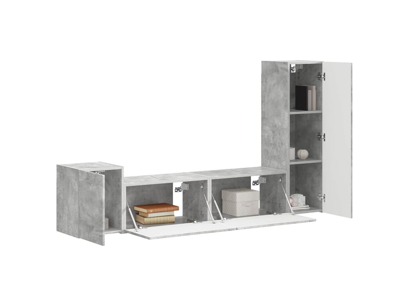 Ensemble meuble tv - banc tv - meuble de rangement 4 pcs gris béton bois d'ingénierie  - Conforama C