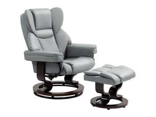Fauteuil inclinable pivotant avec repose-pieds, dossier haut, mousse haute densité, base en bois, gris clair