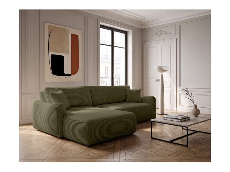  Apoline - canapé d'angle réversible convertible 4 places avec coffre en velours côtelé épais  - Conforama B