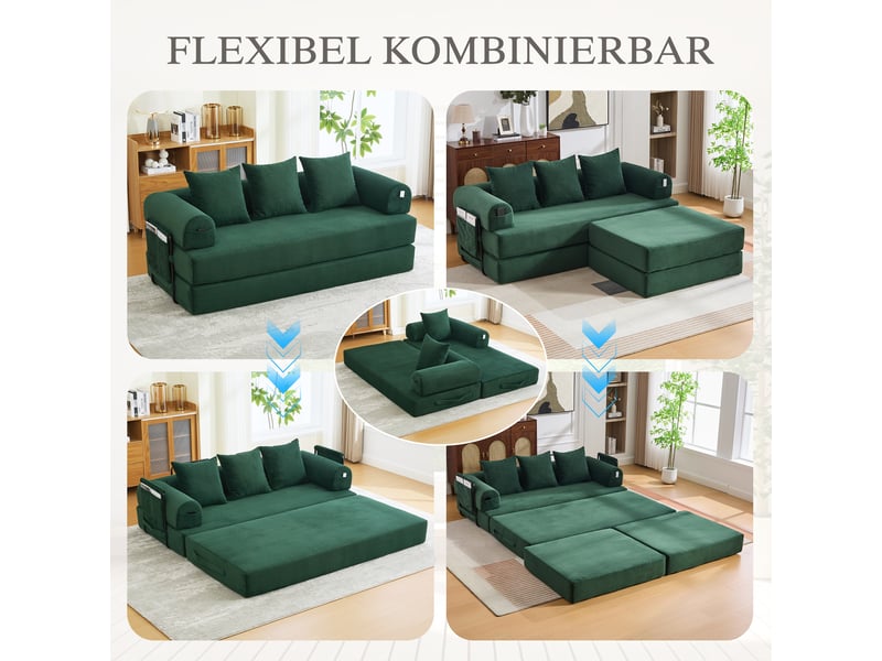  Canapé d'angle réversible fixe 3 places tissu vert canapé compressible - Conforama D