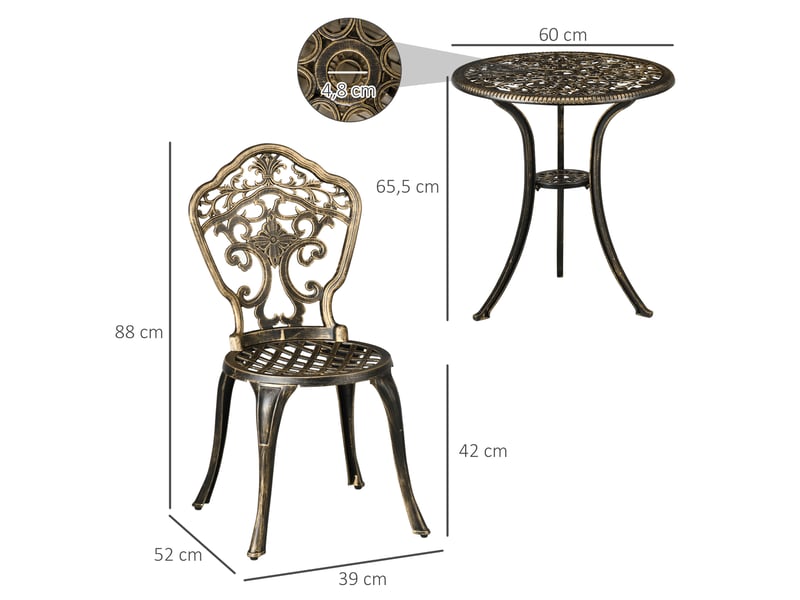 Salon de jardin bistrot 3 pièces 1 table ronde et 2 chaises en fonte d'aluminium noir  - Conforama C