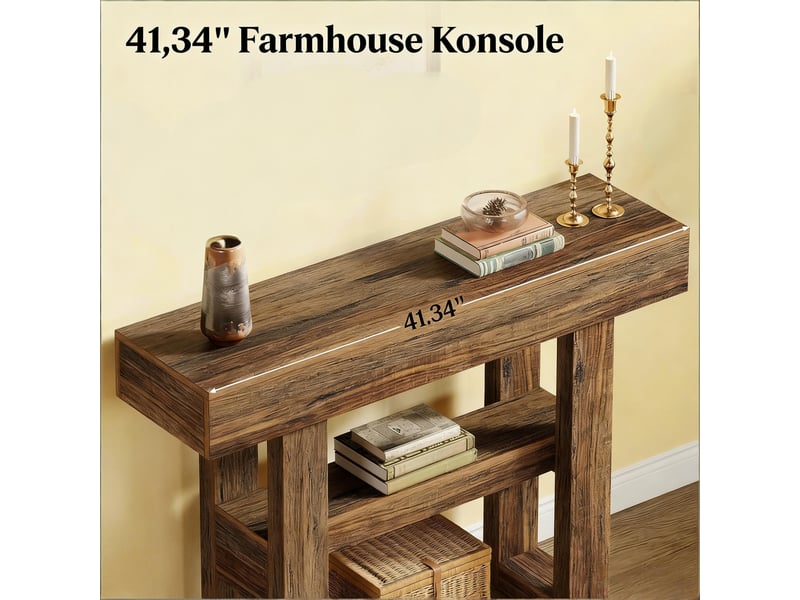  Table console avec étagère de rangement en mdf marron 105x30x80 cm  - Conforama E
