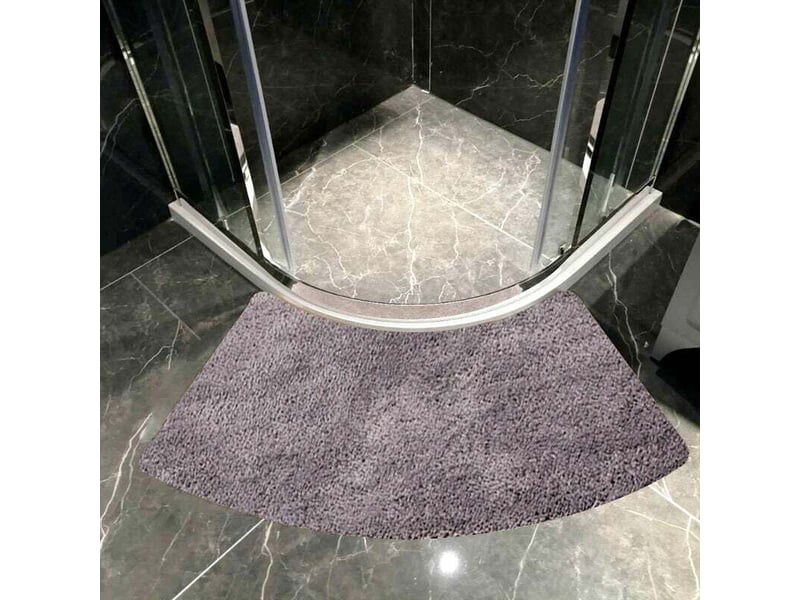  Tapis de douche rond festonné, tapis de douche quart de rond en microfibre, lavable en machine, antidérapant, gris, 45x100cm  - Conforama E