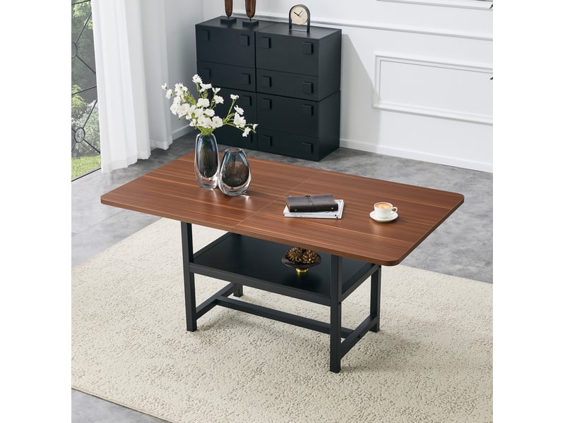  Table à manger rectangulaire, 160x90x76 cm, pour 4, salle à manger, plateau mdf, piètement métal, coloris noir et noyer  - Conforama D