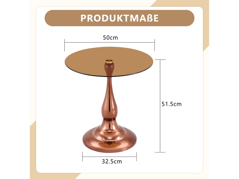  Table basse fixe ronde en verre trempé avec pied métallique pour salon ø50×51,5 cm marron  - Conforama E