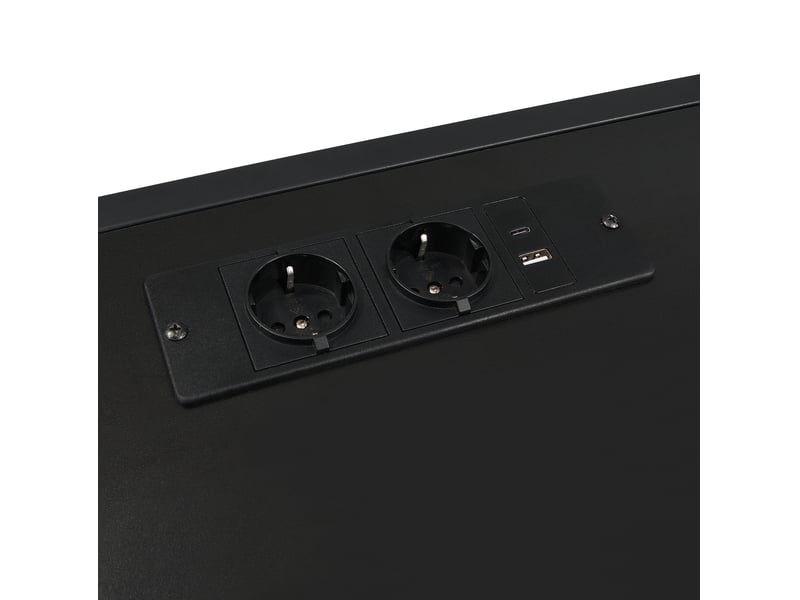  Lit mezzanine gaming adulte 120x200 cm noir métal et mdf, bureau en u, escalier, led, prise eu et rangements  - Conforama E