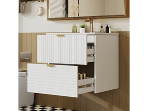 Meuble salle de bain suspendu meuble vasque blanc 61 cm mdf laqué avec 2 tiroirs silencieux