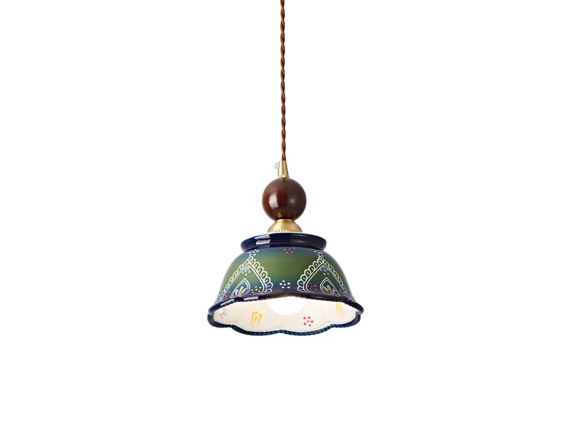  Suspension en céramique vert forêt, style bohème rétro, abat-jour floral, e27, lumière chaude  - Conforama A