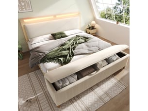 Lit avec rangement 140x200 cm <strong>MIVRAY </strong> <strong></strong> coloris beige