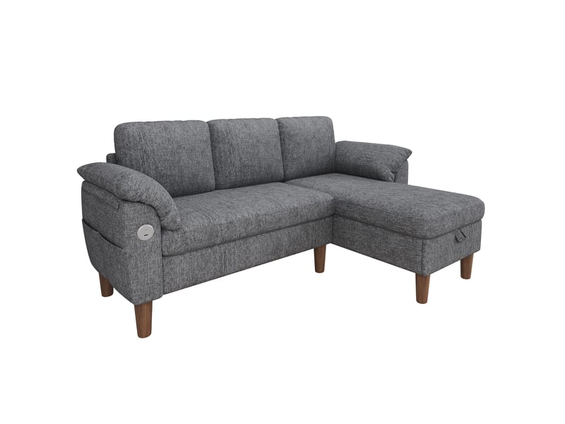 Canapé d'angle xxl 3 places 181x125 cm avec méridienne réversible, rangement intégré, usb et usb-c, tissu chenille - gris clair OPULERANE TRADING LTD - Conforama A