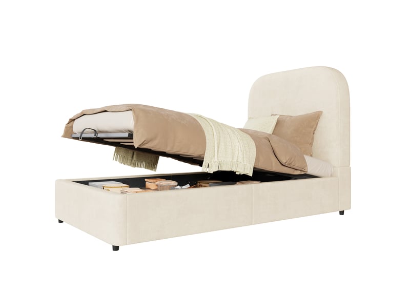  Lit coffre simple 90x200 cm, lit enfant avec rangement, sommier à lattes, style moderne, velours beige, sans matelas  - Conforama A