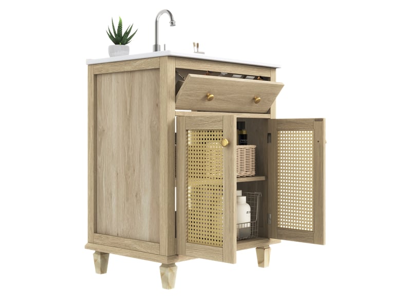  Meuble salle de bain 61 cm meuble sous vasque rotin bois naturel  - Conforama A