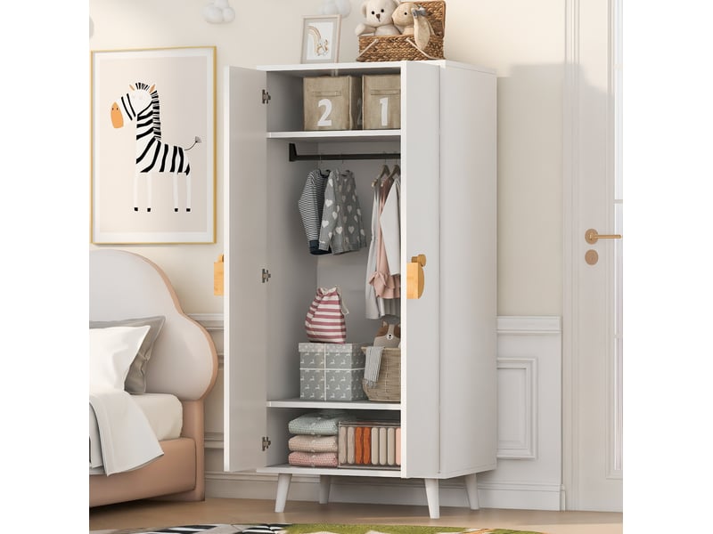  Armoire 2 portes 70 x 55 x 170 cm avec rangement et pieds surélevés, blanche  - Conforama B