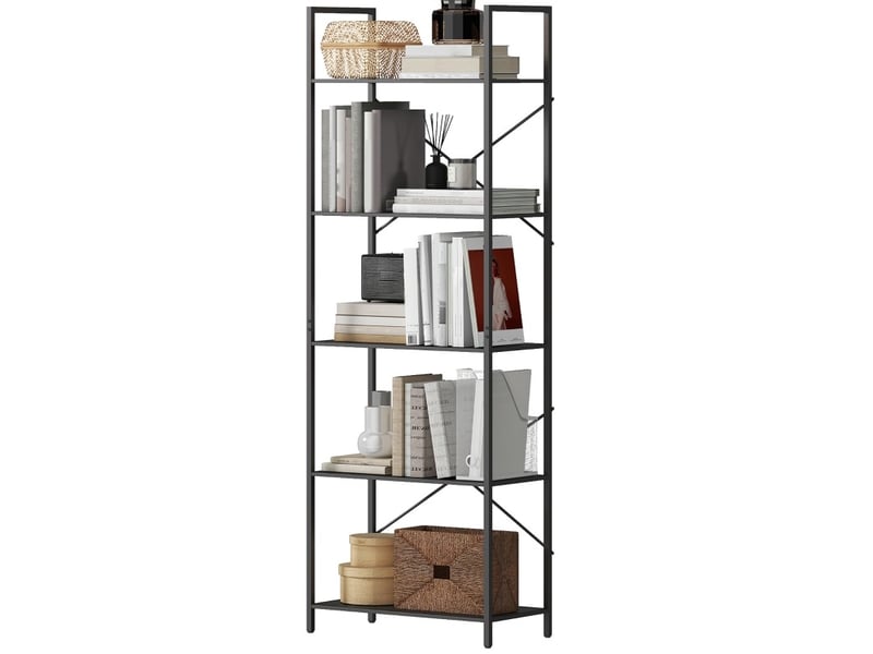  Étagère de bibliothèque avec 5 étagères, regalet industriel avec cadre métallique, rayonnage ouvert pour salon, bureau et chambre de travail, 60x30x170,5 cm, noir  - Conforama A