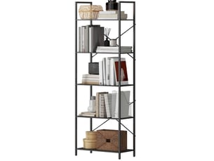 Étagère de bibliothèque avec 5 étagères, regalet industriel avec cadre métallique, rayonnage ouvert pour salon, bureau et chambre de travail, 60x30x170,5 cm, noir