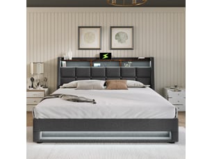 Lit coffre 140x200 cm <strong>REDOM</strong>  <strong></strong> coloris gris