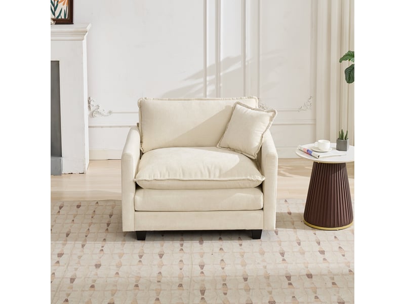  Canapé cloud 1 place, chenille beige, canapé modulable moderne, assise double couche confortable, tissu respirant, style contemporain  - Conforama D