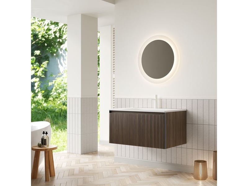  Meuble-lavabo mural - lavabo en céramique blanche - chêne brun - tiroir avec fermeture douce 80x46x41.8cm - Conforama D