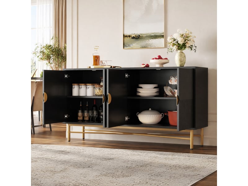 Buffet 160x40x82 cm 4 portes à fermeture douce en mdf et panneau de particules noir - Conforama C