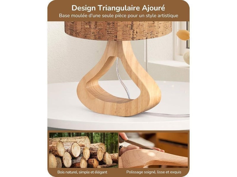 Lampe de chevet scandinave bois clair beige à motif écorce e27 ampoule led 2700k t24019 370618_AAAYU28967_6_DROPFR - Conforama B