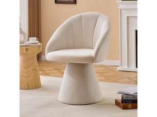 Fauteuil de table pivotant 360°  56x57x80cm - avec dossier rond ergonomique et base conique rembourrée - chenille - beige