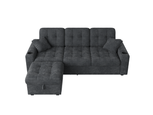Canapé droit fixe OKWISH 3 places Tissu noir avec coffre de rangement
