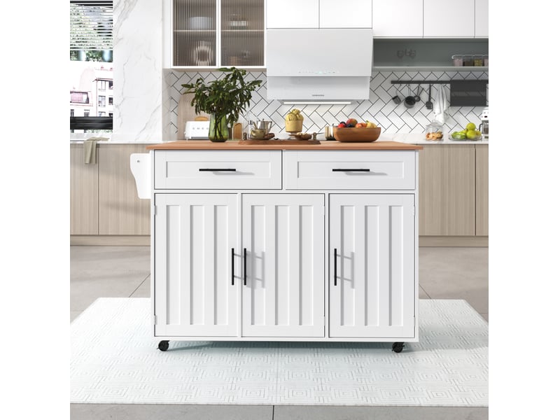  Desserte de cuisine à roulettes avec plateau rabattable 120 x 71 cm, blanche  - Conforama D