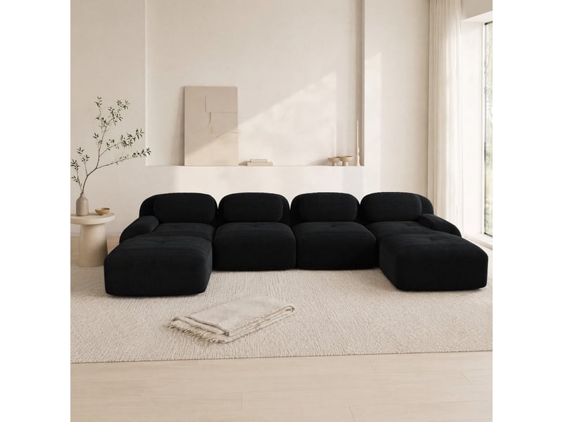  Canapé d'angle modulable en u modenvie 4 places 388 x 178 x 70 cm velours côtelé noir sans montage  - Conforama D