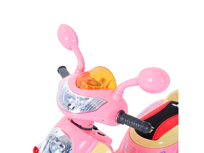  Scooter électrique enfant 108x51x75 cm 6v à 3 roues avec coffre rose et blanc  - Conforama C