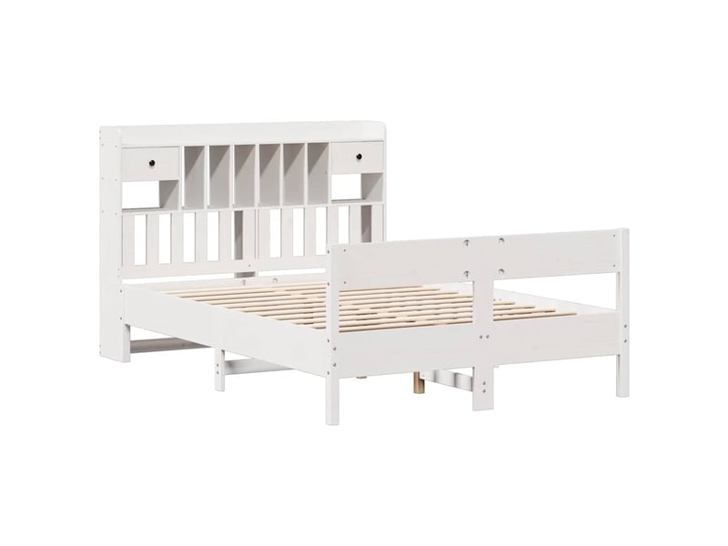  Lit double- lit adulte -  lit bibliothèque sans matelas blanc 140x200 cm bois pin massif  - Conforama B