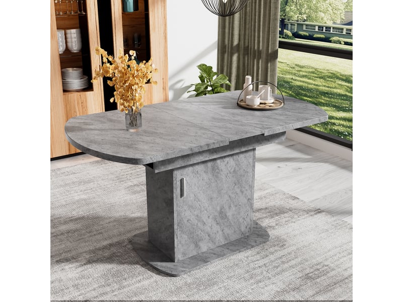 Table à manger extensible ovale 110-130 x 70 x 75 cm gris effet béton en panneau de particules avec rangement  - Conforama B