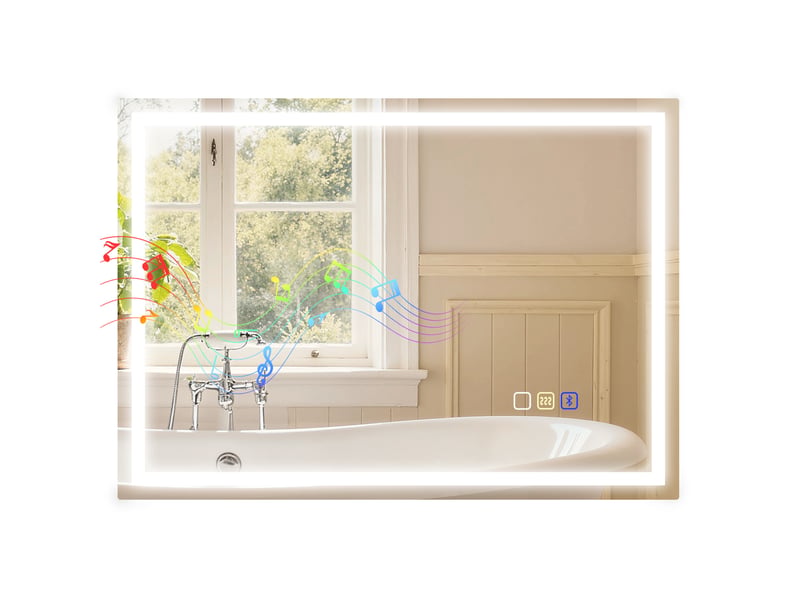  Miroir de salle de bain antibuée avec éclairage led réglable, haut-parleur bluetooth, boutons tactiles, 50 x 70 cm  - Conforama B