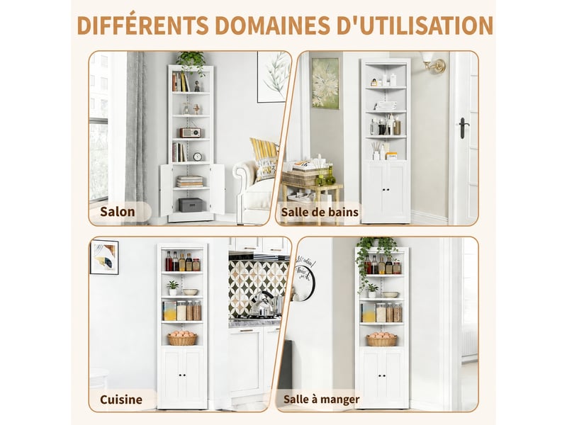 Armoire d’angle blanche en métal, 2 portes et 5 niveaux, 52 x 26,5 x 180 cm - Conforama E