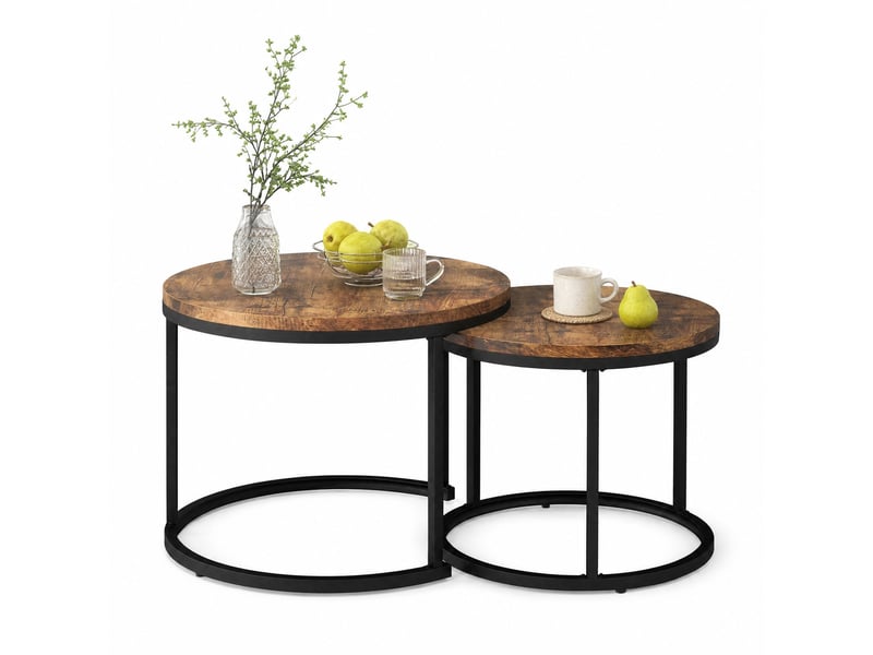Lot de 2 tables basses rondes gigognes en mdf marron 70.5x50 cm et 45.5x44 cm - Conforama A