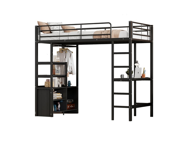  Lit mezzanine 90x200 cm avec bureau, rangements, prises usb et échelle, noir  - Conforama A