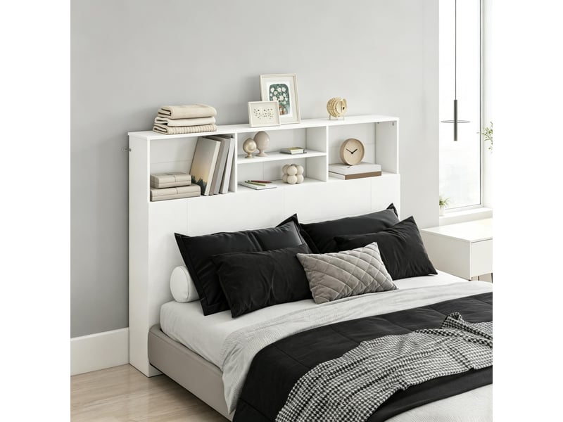 Tête de lit 140 cm avec rangement, 4 compartiments ouverts pour chambre  - Conforama E
