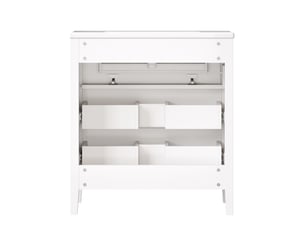 Meuble sous vasque avec 3 tiroirs à fermeture douce et vasque en céramique, rétro pour salle de bain, blanc, 81 × 46,5 × 86,5 cm