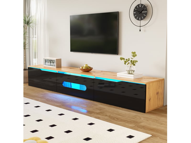  Meuble tv modenvie à poser ou mural 180 x 35 x 30 cm led 16 couleurs noir et bois  - Conforama D