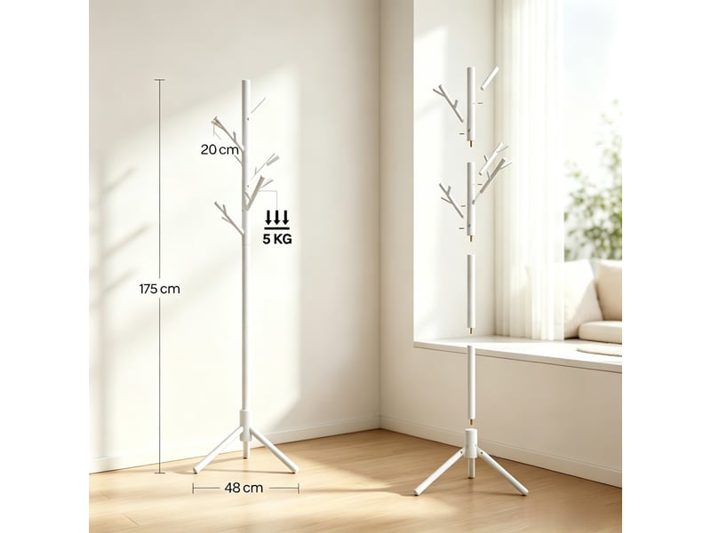 Porte-manteau moderne avec design en branches et base stable, support à vêtements avec plusieurs crochets, blanc - Conforama R