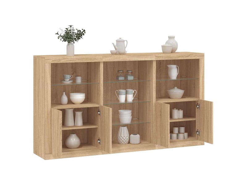  Buffet - bahut - meuble de rangement avec lumières led chêne sonoma 181,5x37x100 cm  - Conforama B