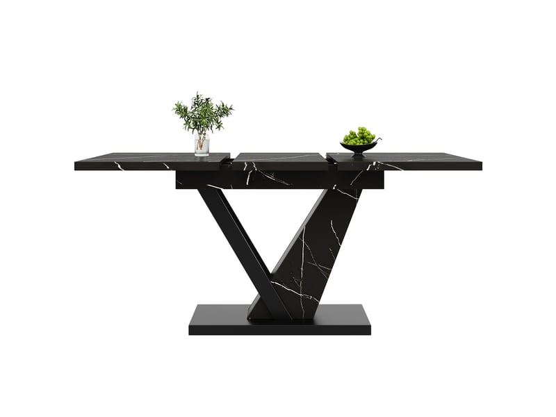  Table à manger extensible 120 à 160 cm, mdf effet marbre noir et métal  - Conforama A