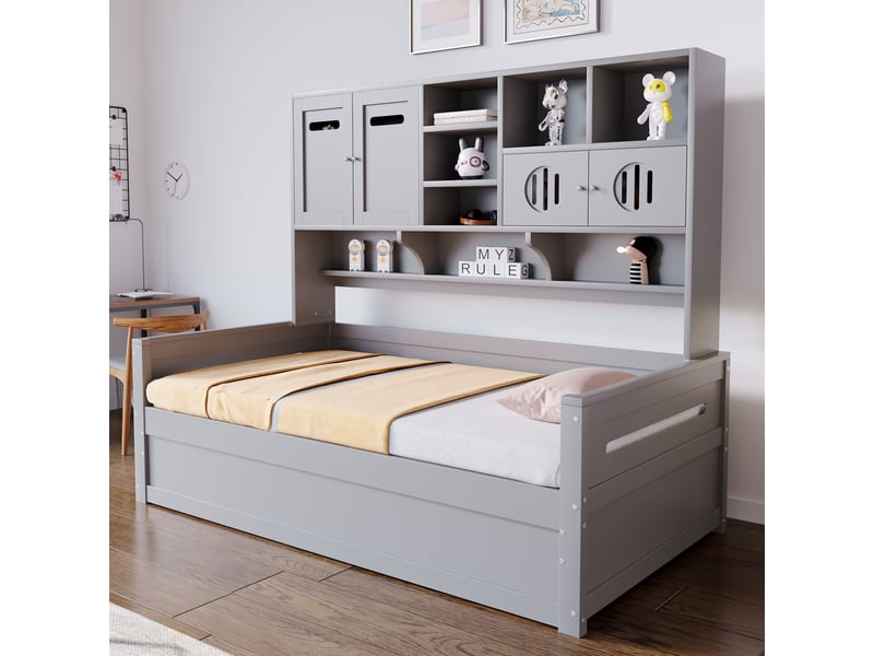  Lit coffre 90x200cm coloris gris bois massif lit enfant gris - Conforama D
