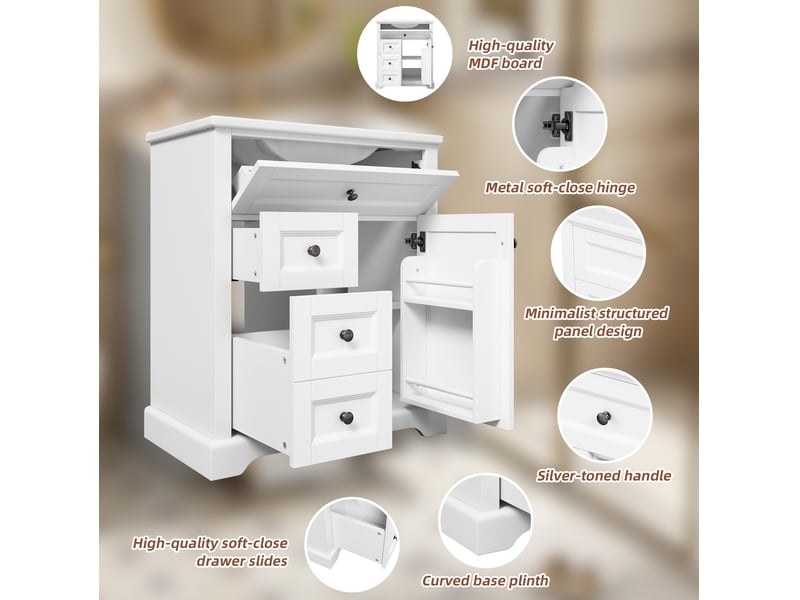  Meuble sous vasque 76x46x87 cm blanc en mdf, vasque en céramique intégrée, rangement réglable à poser  - Conforama B
